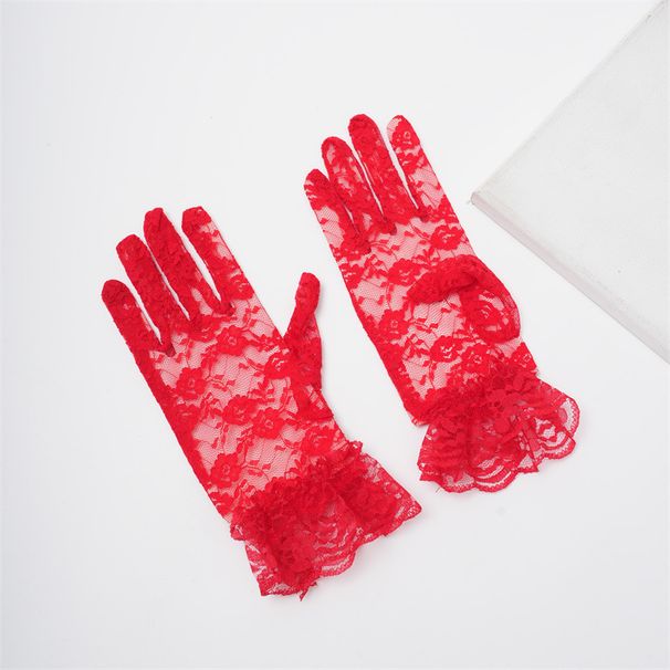 Gants d'été sexy à bordure en dentelle courte pour mariée, conduite, cyclisme, pare-soleil et protection solaire_voghion.com