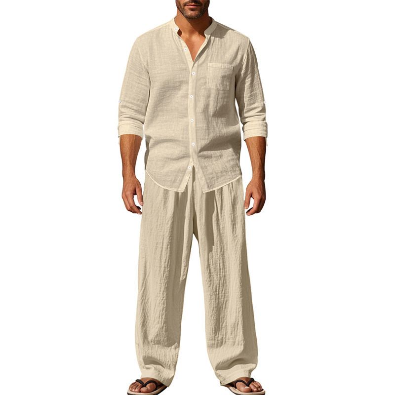 Herrenbekleidung Herren Freizeitanzug Lose Langarmhose Hemd Anzug Herren_voghion.com
