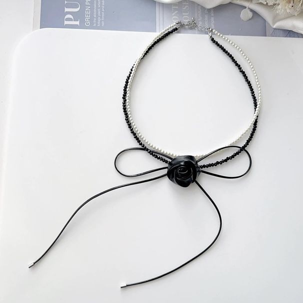 Collana di cristallo con fiocco di fiori a doppio strato in stile coreano con temperamento dal design semplice, catena per clavicola, alla moda e_voghion.com