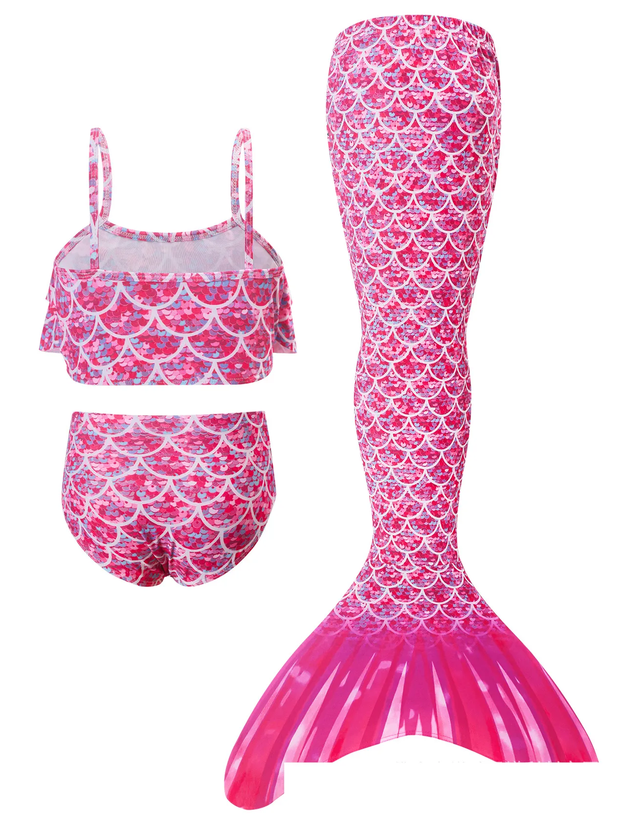 Maillot de bain sirène pour mère et enfant, trois pièces, queue de poisson, jupe princesse, bikini, performance_voghion.com