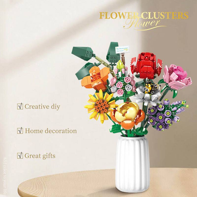 Simulated Floral Home Accessories Building Blocks Bricks Christmas Toys Excluding Vase_voghion.com
