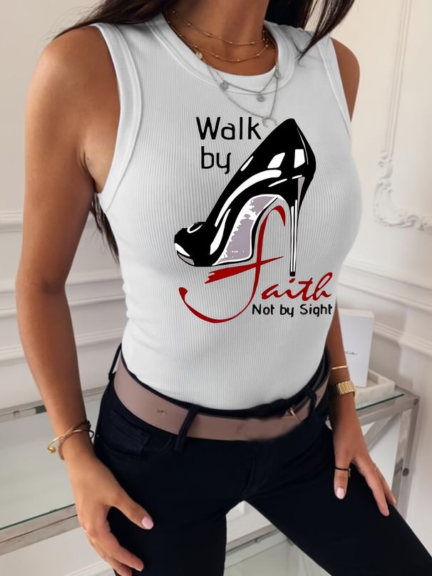 Dámská vysoce elastická vesta s malým žebrováním a módním potiskem_voghion.com