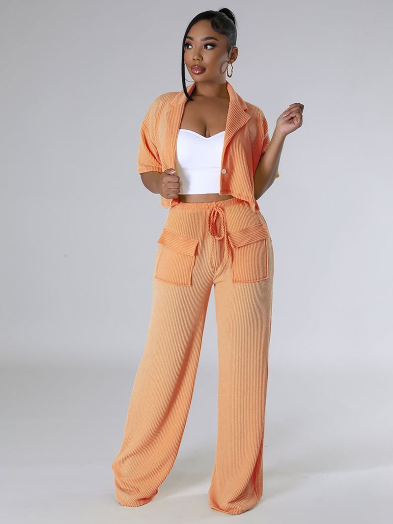 Vêtements pour femmes, mode d'été, élégant, chemise à manches courtes, col boutonné, haut, poche, cravate, costume_voghion.com