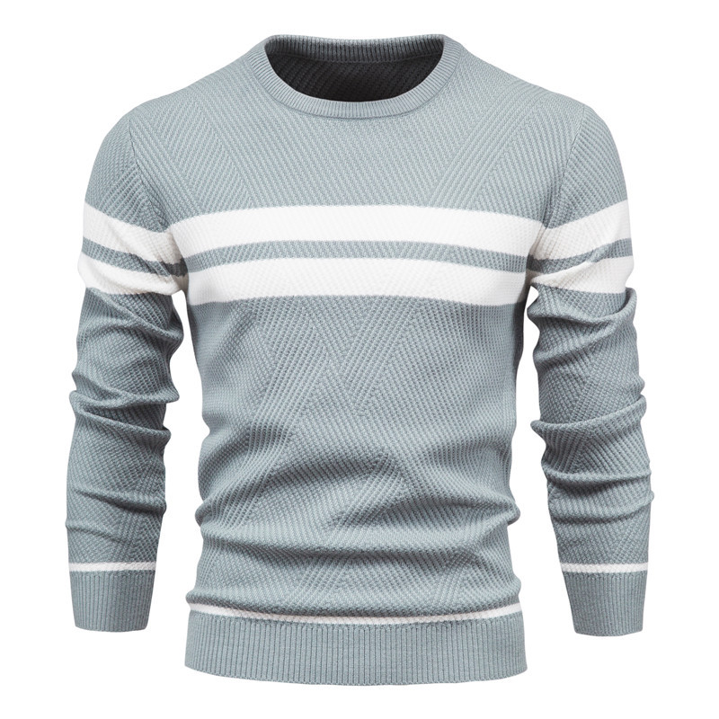 Herrenbekleidung Lässiger gestreifter Herrenpullover Farbblock Rundhals_voghion.com