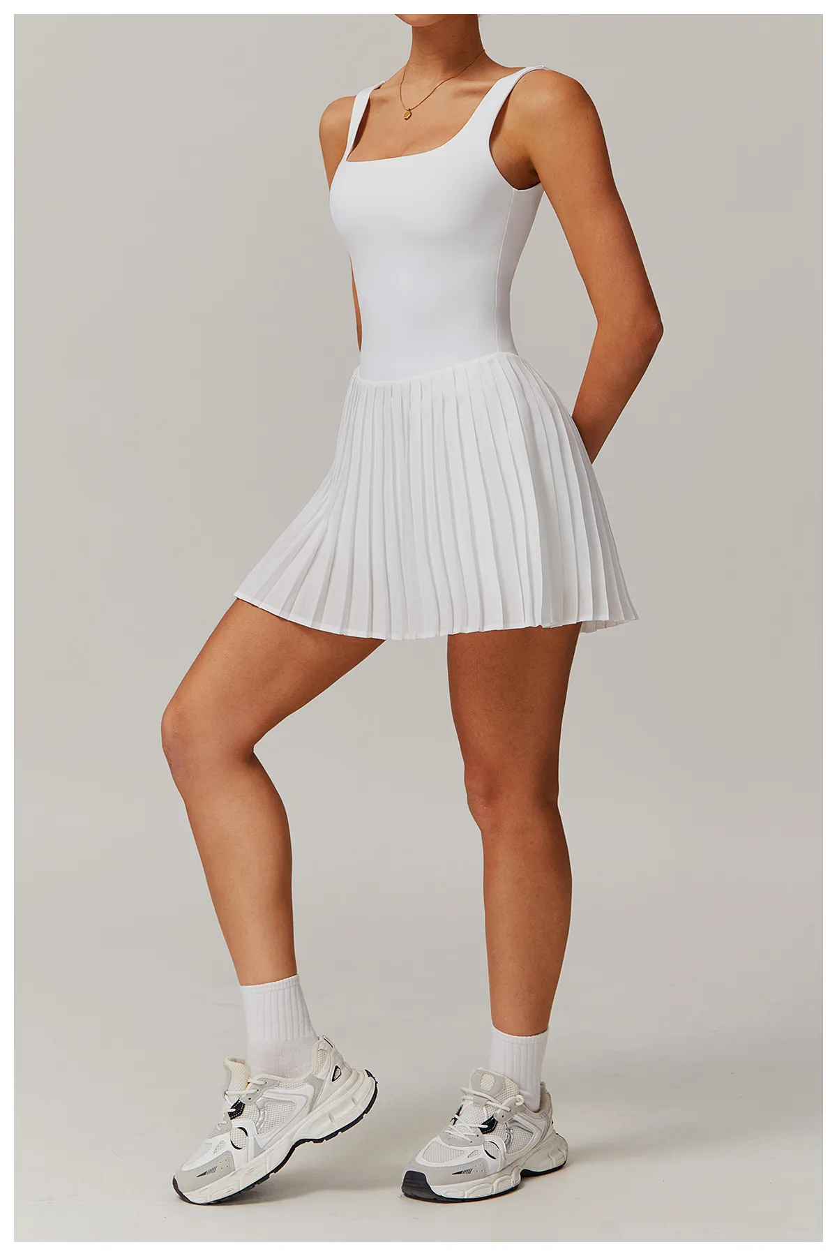 Women’s Clothing Two Piece Tennis Skirt Bottoming Anti Exposure Fitness Pocket Pleated Skirt Sports Dress_voghion.com