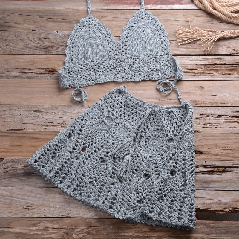 Women's Clothing Hand Hook Bikini Chest Wrap With Sexy All Match Hollow Pleated Skirt Split Swimsuit _voghion.com