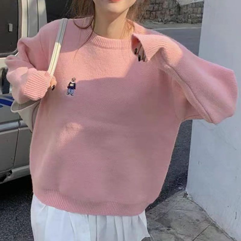 Women's Clothing Autumn And Winter New Cartoon Bear Round Neck Sweater Niche Design Age Reducing Versatile Fashion Sweater_voghion.com