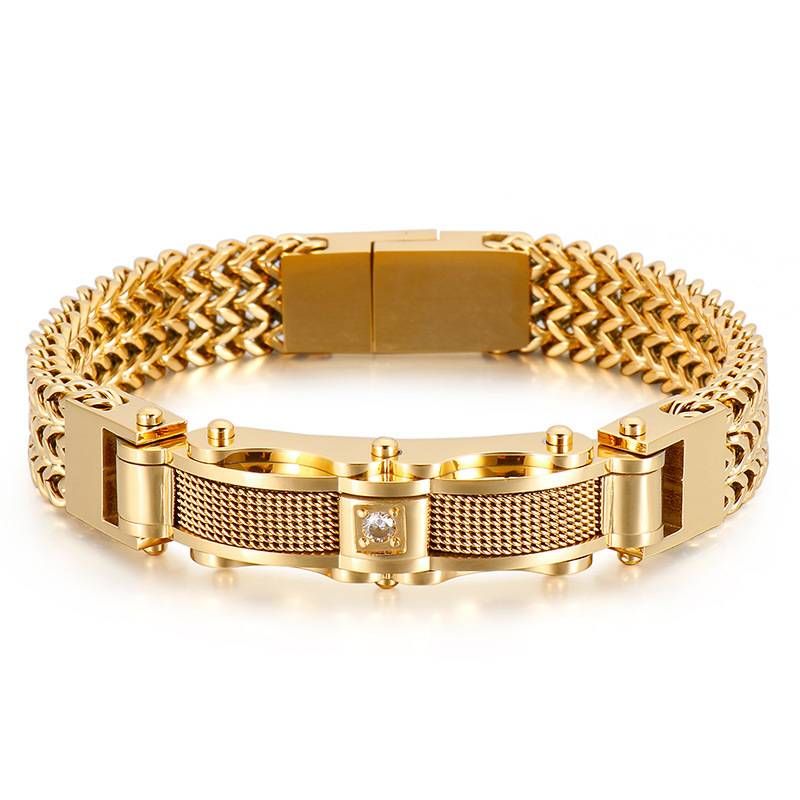 Trendy Gold-Plated Men's Bracelet - Stainless Steel Diamond-Cut Chain For Fashion Icons_voghion.com