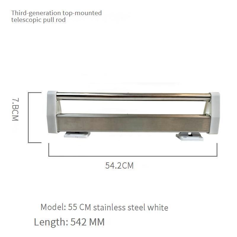 3rd Gen 55cm Stainless Steel White Top-Mount Pull-Out Pants Hanger - Retractable Wardrobe Rail System_voghion.com
