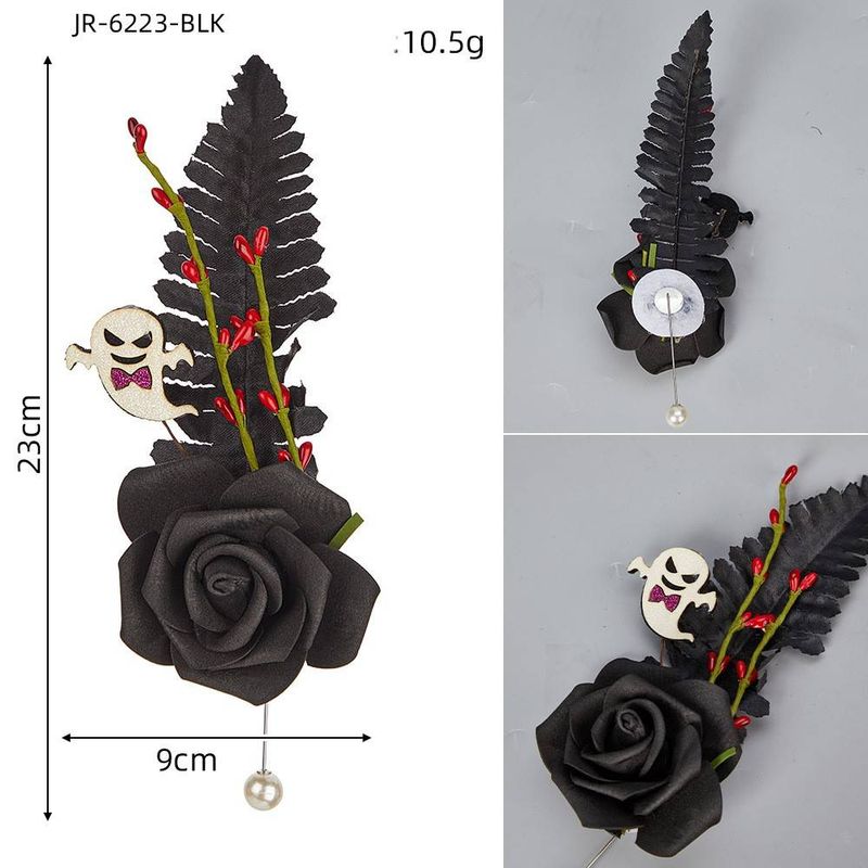 Halloween Rose Brooch Simulation Flower Ghost Demon Horror Festival Party Corsage Costume Photography Decoration_voghion.com
