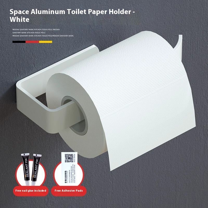 Ensemble porte-serviettes haut de gamme sans perçage – Organiseur de salle de bain en aluminium antirouille avec crochets en J et porte-papier toilette (charge 30 kg, noir mat/blanc)_voghion.com