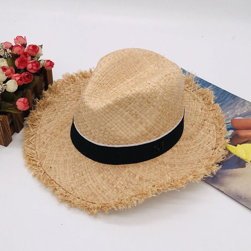 sun protection raffia straw hat women's summer sun visor large brim hat foldable beach sun hat_voghion.com