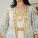 Elegant Muslim Abaya Dress With Gold Embroidery & Floral Appliques - Long Sleeve Evening Gown Two-Piece Set (Light Blue, M/L/XL/XXL)_voghion.com