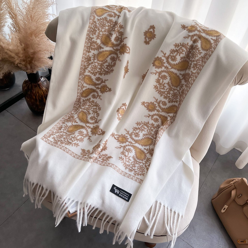 Sciarpa, cashmere invernale da donna per il calore, scialle ricamato, mantello in stile etnico di mezza età, sciarpa e_voghion.com