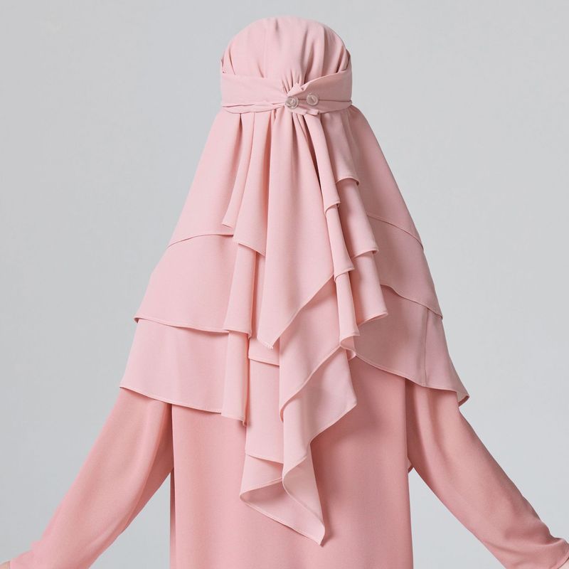 Mutter & Kinder Naher Osten Mädchen Hijab Einfarbig Vorne Und Hinten Drei-Schicht Chiffon Kopftuch_voghion.com