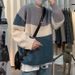 Color Block voor mannen, losse dunne stijl, persoonlijkheid heren basisshirt, gebreide trui in lente en herfst, trendy wol_voghion.com