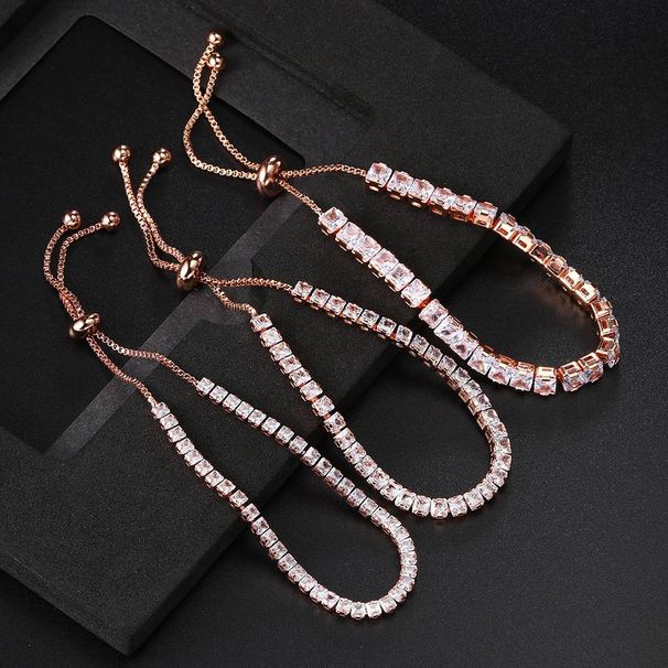 Unisex Single Row Square Zircon Bracelet For Women With Full Diamonds, Adjustable Pull Out Tennis Bracelet Jewelry_voghion.com