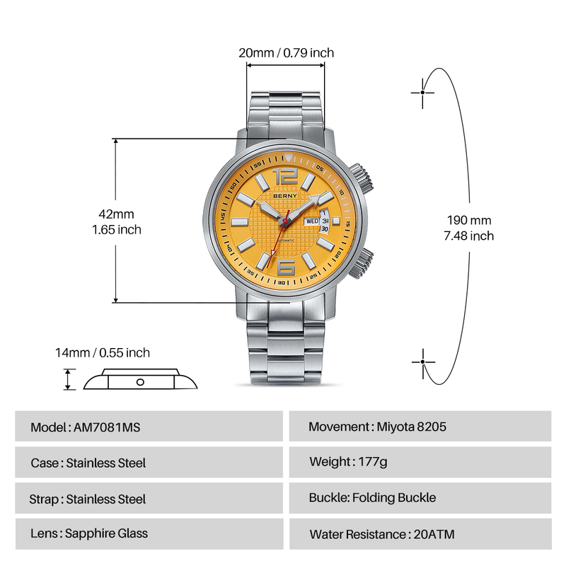 BERNY Automatisch duikhorloge voor heren Sport Casual 20ATM waterdicht mechanisch horloge met dag-datum superlichtgevend roestvrij staal saffier polshorloge_voghion.com