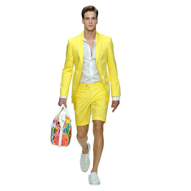 Gelber Außenhandels-Business-Freizeitanzug, männlicher Bräutigam, Trauzeuge, Hochzeitsbankettanzug, männlich, zweiteiliges Set_voghion.com