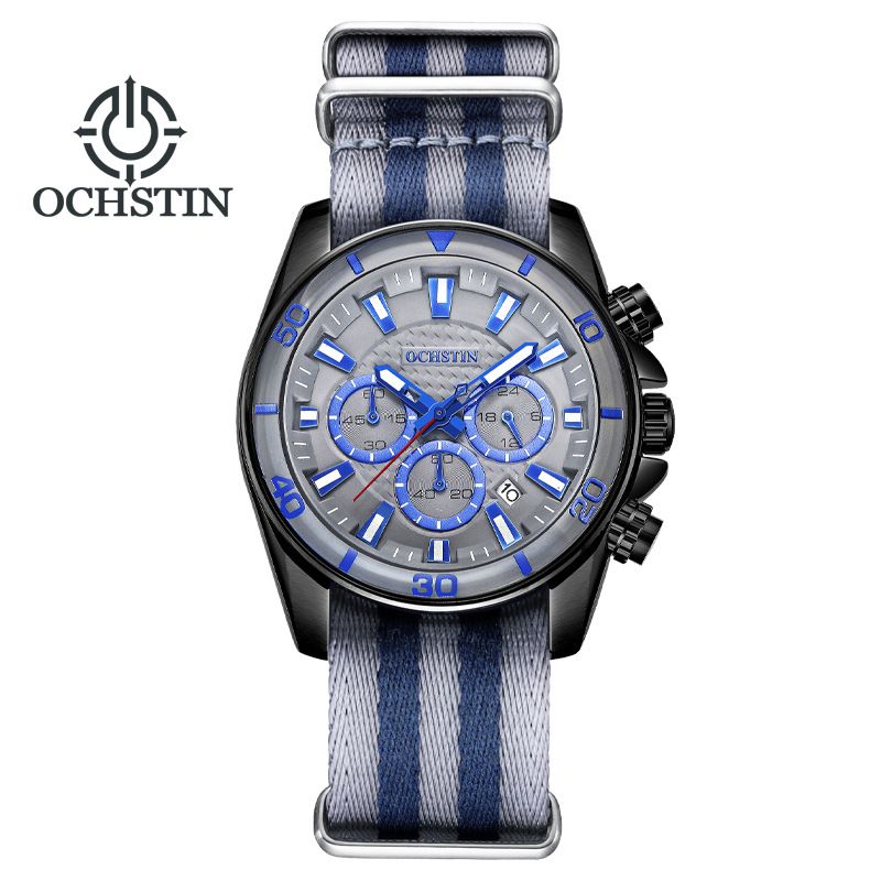 Ochstin Nylon Strap Six Needle Running Second Men's Quartz Watch Waterproof Watch Night Light Calendar Display_voghion.com