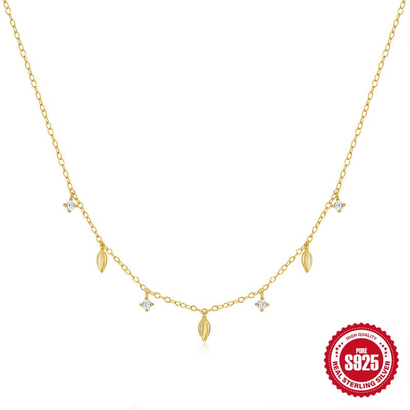 Collana elegante e di tendenza con clavicola a quattro strati in argento puro e foglia di diamante con personalità creativa_voghion.com