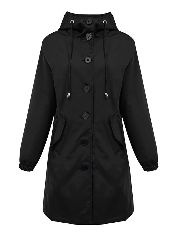 Damenbekleidung Herbst/Winter: Neuer einreihiger Trenchcoat mit Kapuze, lässig, lang, locker, Übergröße, einfarbig, Umlegekragen_voghion.com