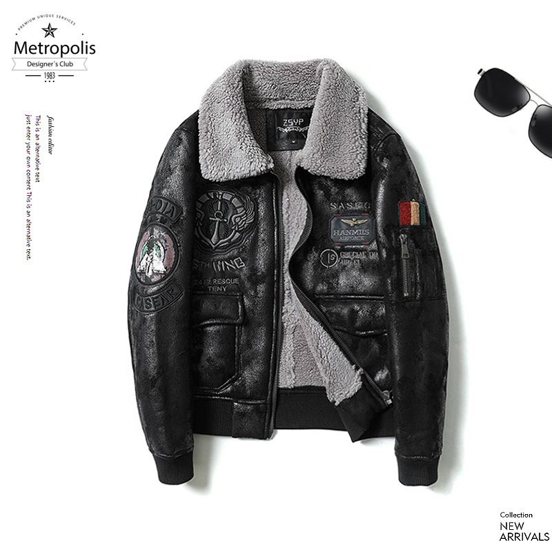 Men's Vintage Faux Leather Bomber Jacket – Fleece-Lined Biker Jacket With Notched Lapel (Black/Brown, Sizes M-5XL)_voghion.com