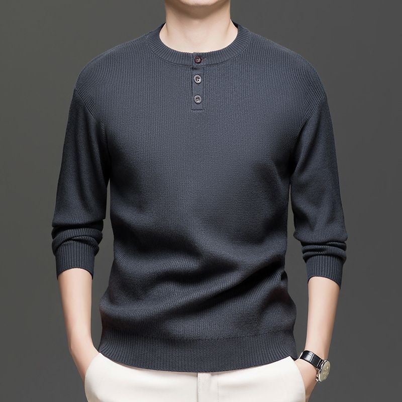 Men's Relaxed-Fit Round Neck Sweater – Premium Soft Knit (Khaki/Black/Grey/Green, M-4XL, Oversized Casual Pullover)_voghion.com