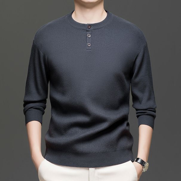 Men's Relaxed-Fit Round Neck Sweater – Premium Soft Knit (Khaki/Black/Grey/Green, M-4XL, Oversized Casual Pullover)_voghion.com