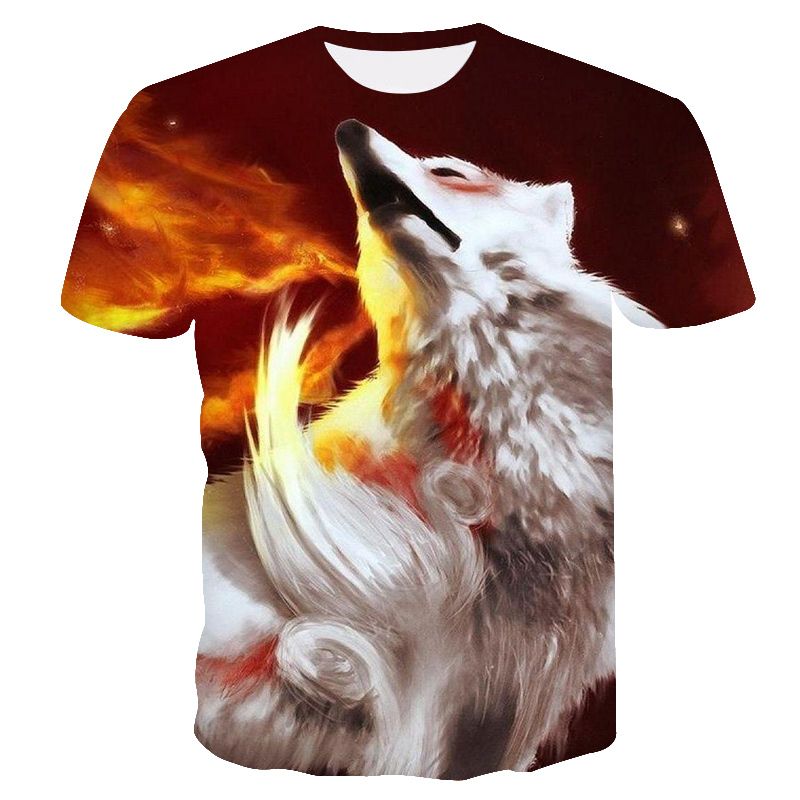 2022 nowy letni męski szczupły 3d nadruk z wilkiem T-shirt męski casual street odzież sportowa oversize_voghion.com
