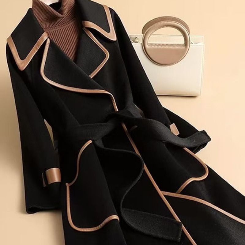 Kadın Giyim Şık Kadın Pelerin Palto, Kışlık Uzun Trençkot Yün Karışımlı Palto Siyah, Deve Tüyü ve Bej Renklerinde – Sofistike Kemerli Tasarım_voghion.com