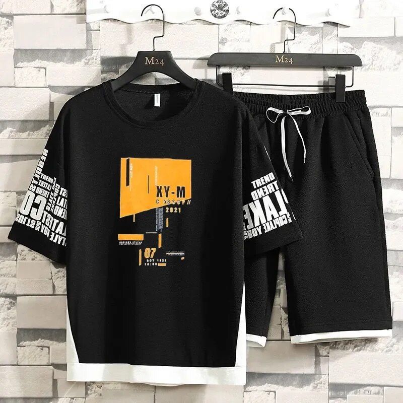 Ensemble Streetwear pour hommes, manches courtes, col rond, imprimé STee + Short, respirant, décontracté, costumes hawaïens, ensemble 2 pièces, été_voghion.com