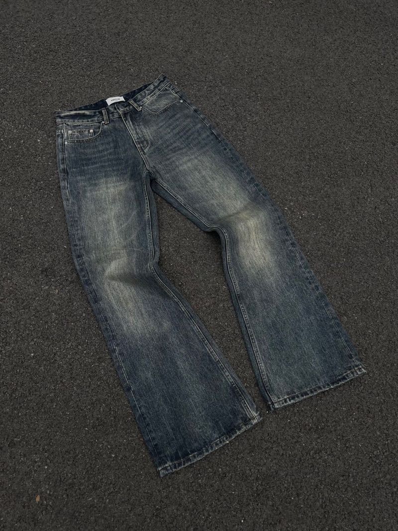Men's Clothing Festival Sunset Blur Dyeing Washed Distressed Legs Bootcut Flared Loose Jeans_voghion.com