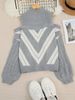 Women’s Oversized Geometric Color-Block Sweater – High Neck Long Sleeve Pullover With Relaxed Fit (Gray, Blue, 0XL-3XL)_voghion.com
