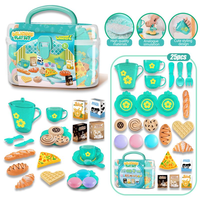 Set da gioco per bambini transfrontalieri, utensili da cucina, simulazione del tè pomeridiano, cibo, torta, ragazza, set interattivo per la pausa del tè, giocattolo all'ingrosso_voghion.com