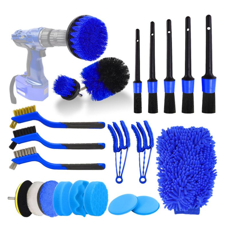 22 piece set of detail electric drill air conditioning vents, polishing and waxing sponge tire brushes, car wash brushes_voghion.com