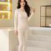 Completo intimo termico da donna con fodera in pile, maniche lunghe, scollo rotondo, top e pantaloni, strato di base morbido e caldo per l'inverno_voghion.com