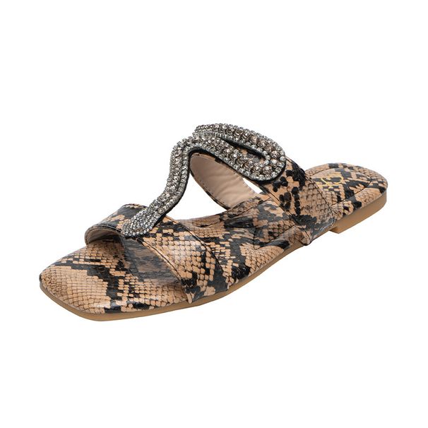 Νέα One Line Snake μοτίβο Rhinestone Flat σανδάλια Slides Fashion Outerwear Hollow casual παντόφλες για γυναίκες_voghion.com