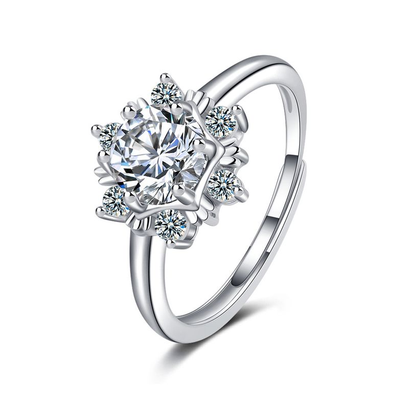 Yamaler Ring Shiny Rhinestone Inlay Snowflake Open Ring Elegant Decoration Copper Jewelry Women Finger Ring Banquet Accessories Jewelry Gift_voghion.com