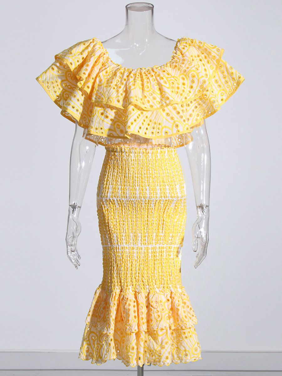 Dametøj Sexet jakkesæt til kvinder efterår ny stil en skulder flæsede top + hofte nederdel todelt jakkesæt_voghion.com