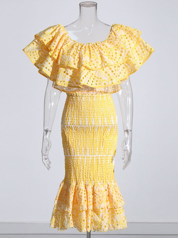 Dametøj Sexet jakkesæt til kvinder efterår ny stil en skulder flæsede top + hofte nederdel todelt jakkesæt_voghion.com