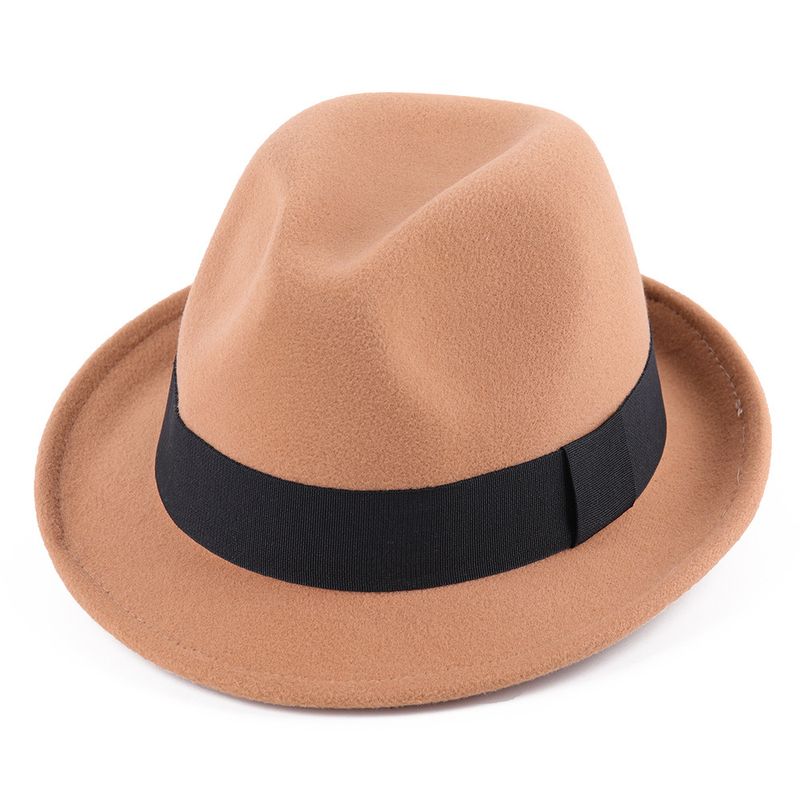 chapéu pequeno estilo novo outono e inverno com aba, chapéu jazz estilo britânico clássico preto, chapéu de lã feminino, chapéu de feltro_voghion.com