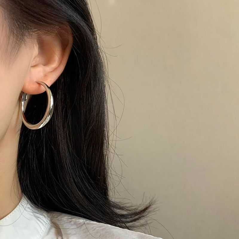 Orecchini a cerchio in metallo geometrico minimalista di alta qualità, design di nicchia per donne, semplici e versatili accessori per le orecchie_voghion.com