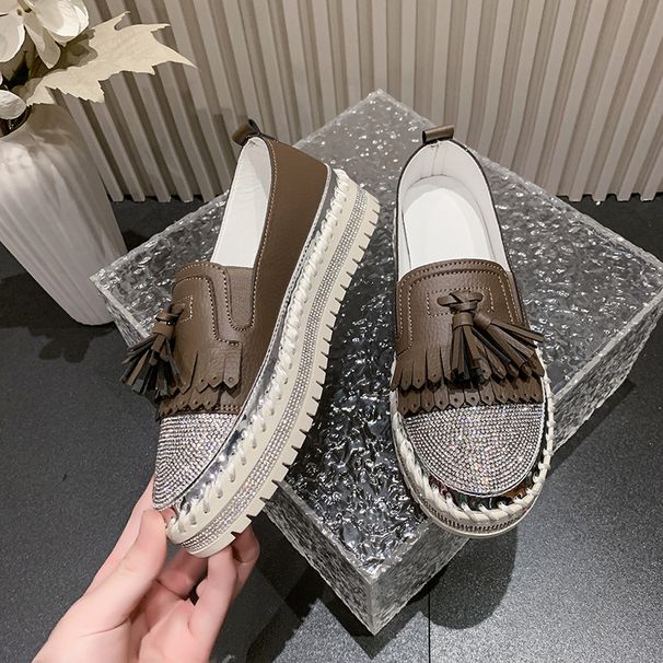 Scarpe casual slip-on da donna con strass e nappe - Sneakers comode con suola spessa per piedi larghi (taglie 35-43)_voghion.com