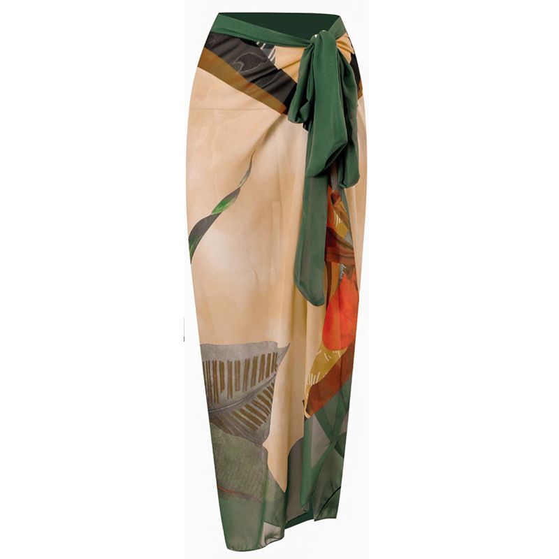 Women's watercolor leaf printed jumpsuit sunscreen gauze suit swimsuit_voghion.com
