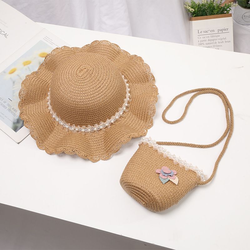 Kinderstrozak Tweedelige set Baby Sun 2021 Zomer Nieuw Meisje Zonnescherm en Zonnebrandcrème Prinsessenhoed_voghion.com
