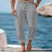 Men's Clothing Spring And Autumn Pants Solid Color Cotton And Linen Loose Drawstring Button Casual Trousers Men_voghion.com