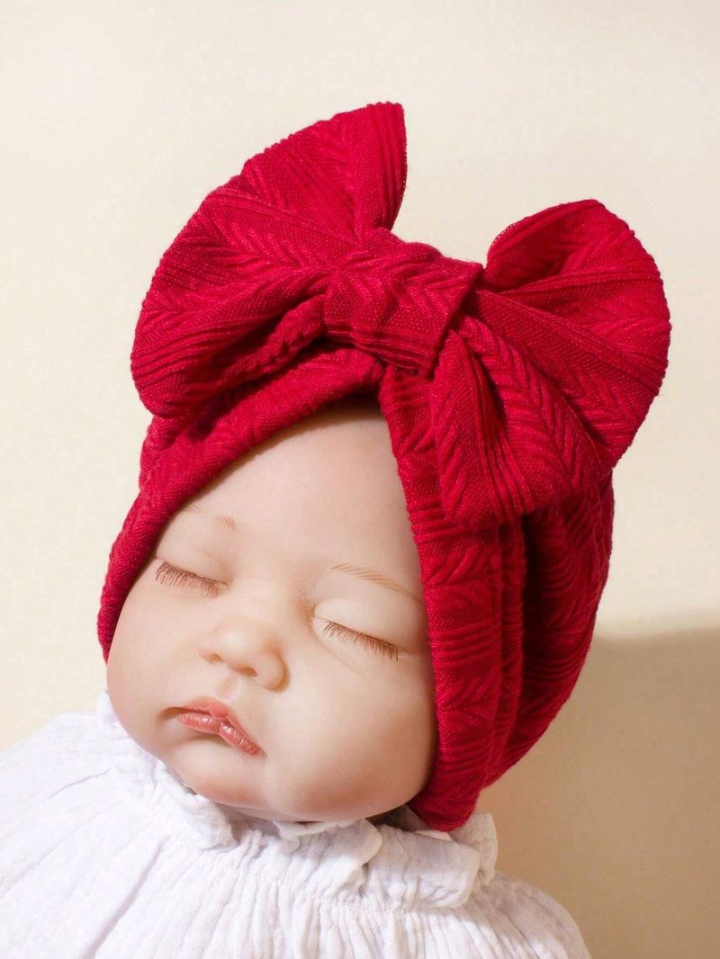 Conjunto de 1 gorro suave y transpirable con lazo decorativo de color caramelo para recién nacidos, apto para bebés de 0 a 2 años._voghion.com