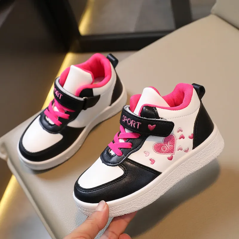 Children Sports Shoes 2024 Spring New Girls Love Embroidery Hook & Loop Breatheable Cute Platform Princess Sneakers for_voghion.com