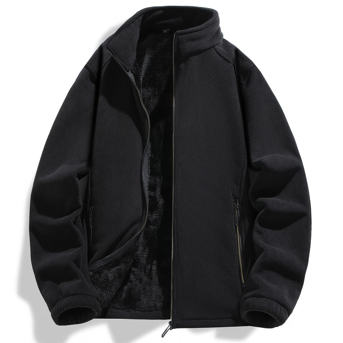 Herren-Winterjacke aus Sherpa-Fleece – Schwerer, warmer Mantel mit offener Vorderseite für große Größen (Schwarz, Marineblau, Dunkelgrau, Armeegrün)_voghion.com